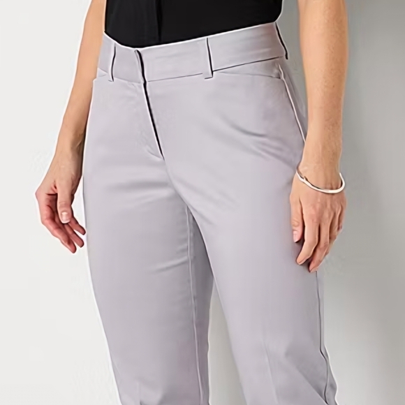 Liz Claiborne Emma Cotton Gray Sateen Womens Mid Rise Slim Fit Ankle Pant - Picture 3 of 8